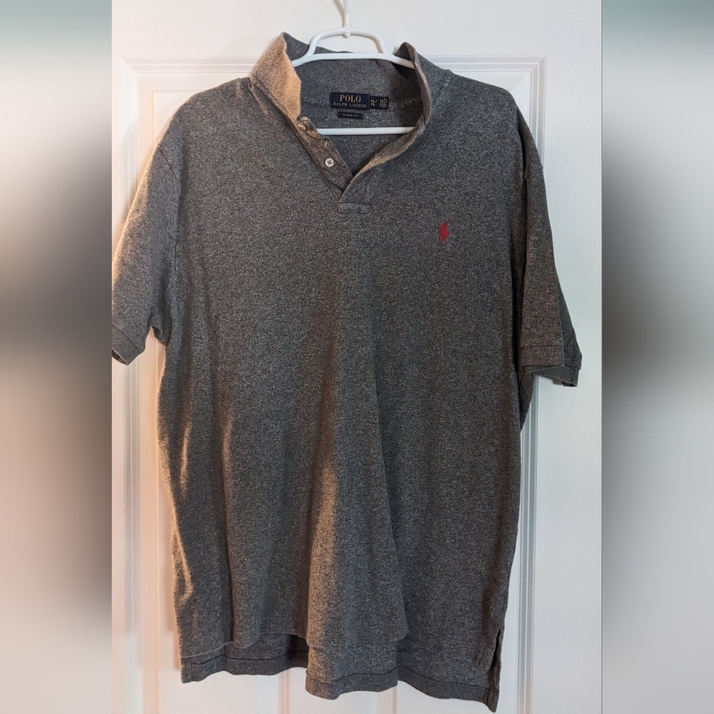 Ralph Lauren Knit Polo Shirt - XL Grey/ Salt & Pepper